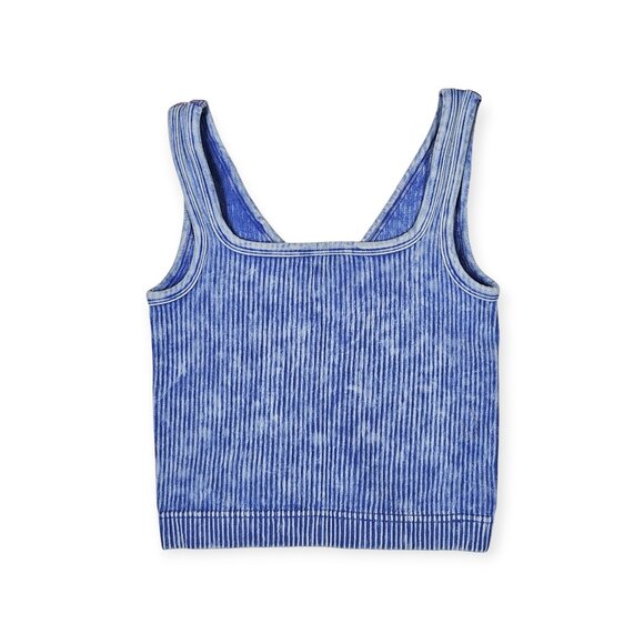 Zenana Washed Ribbed Seamless Padded V-Neck Tank Size S Bra Blue - Picture 2 of 4